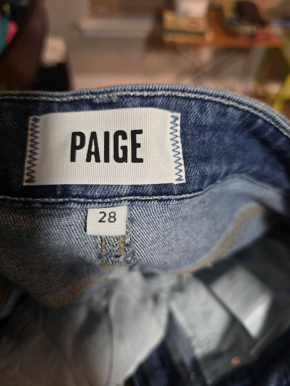 PAIGE Two-Tone Wide-Leg Blue Denim Jeans - Picture 3 of 9